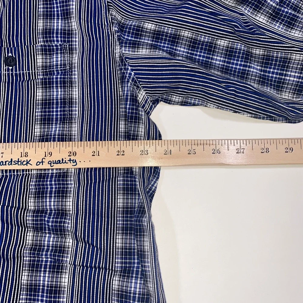 Levis Mens Large Blue‎ Mixed Plaid Striped Long Sleeve Button Up Shirt Cotton